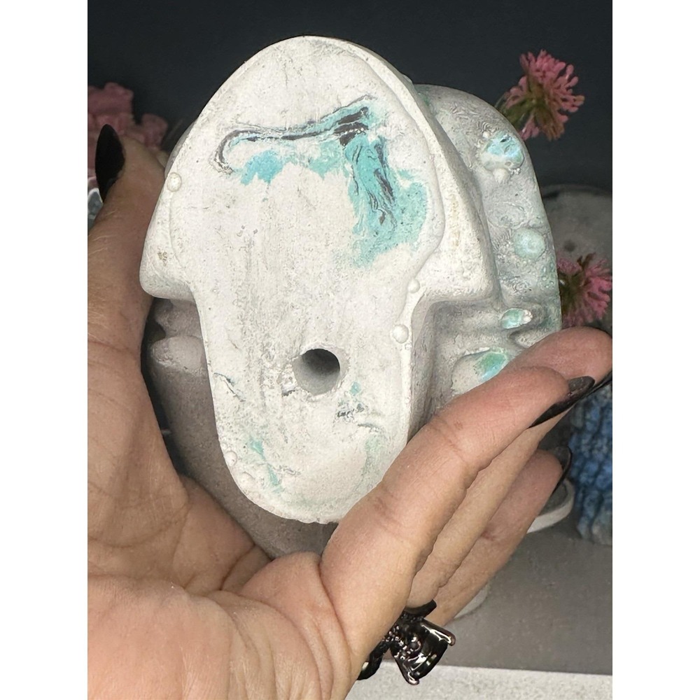 Skull Concrete Plant Pot Black Green Handmade Cement Succulent Planter - Picture 8 of 10